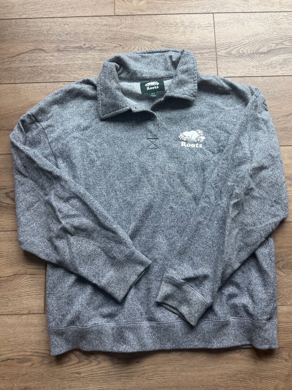 Roots Men's Gray Collared Crew Sweatshirt with White Logo